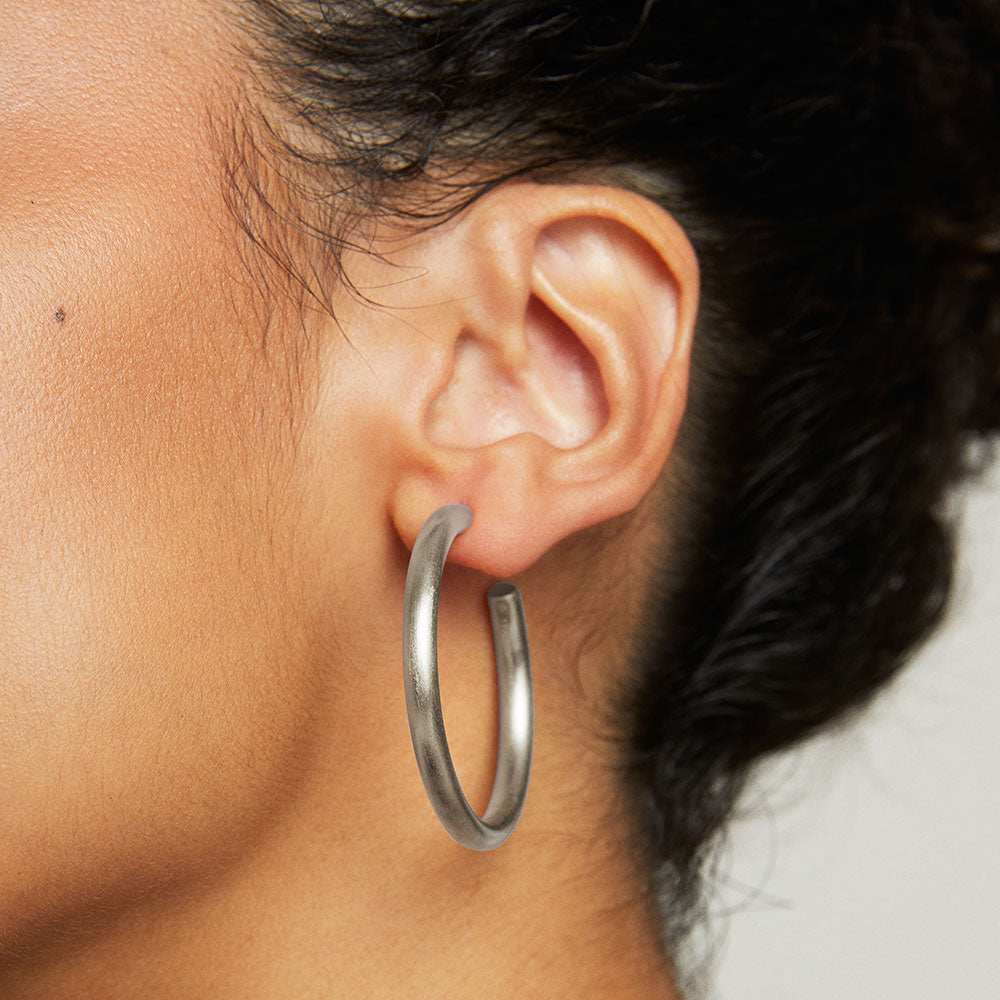 Thick Silver Teardrop Huggie Hoop Earrings